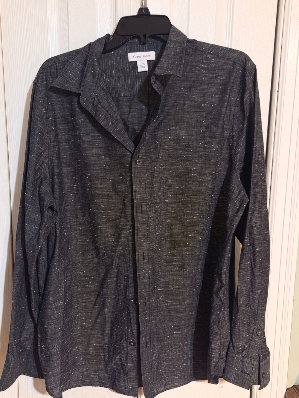 Calvin Klein Men's Size L Shirt Textured Long Sleeve Gray Black Embroidered CK L